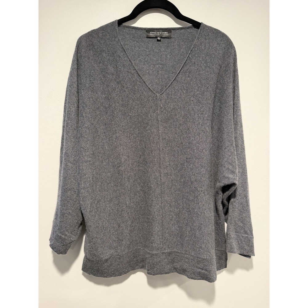 Jones New York Collection Cashmere Women's Sweater SZ XL Gray 3/4 Sleeve